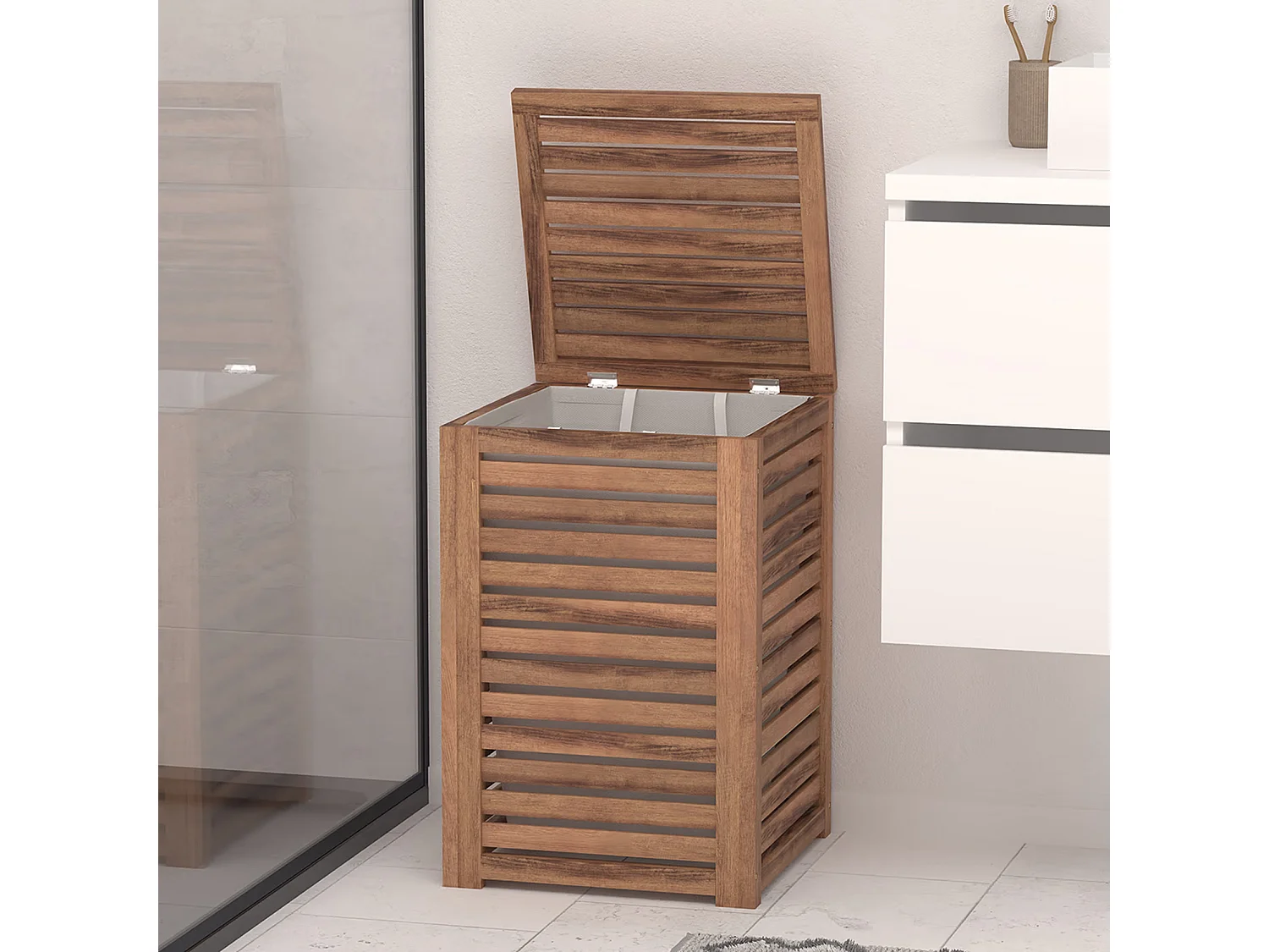 Panier à Linge en Bois "Acacia" 65L Marron