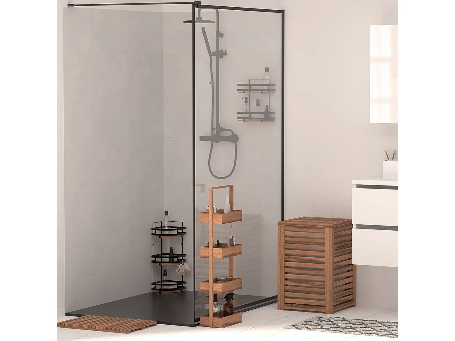 Panier à Linge en Bois "Acacia" 65L Marron