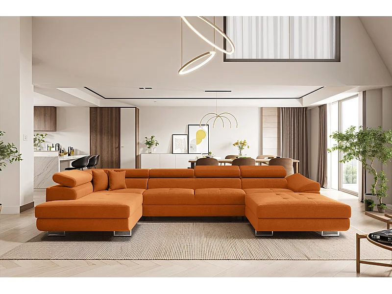 Ecksofa FALIO II U-Form mit Schlaffunktion, Stoff Noel, Orange, Links
