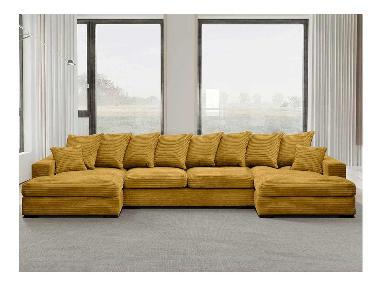 Canapé d'angle avec fonction couchage et coffre de lit, Canapé en U, Canapé en U tissu Gabon Zoom Jaune