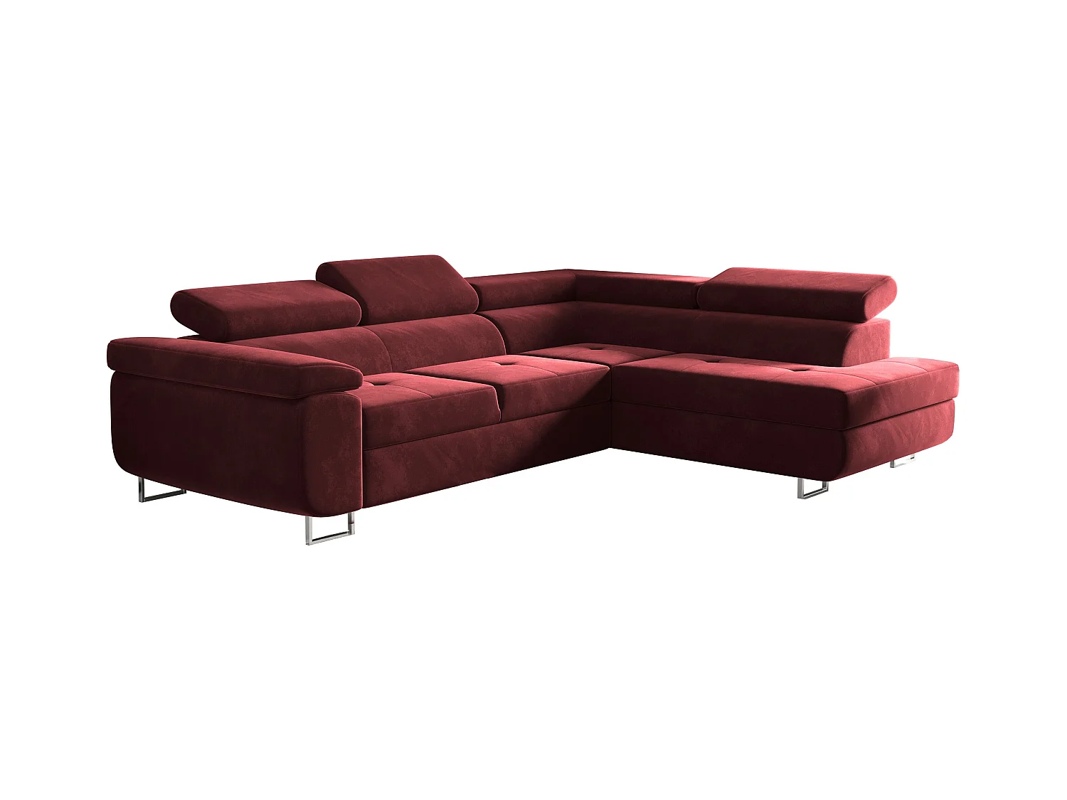 Canapé d'angle ATOM avec fonction couchage, tissu Monolith, rouge, droit