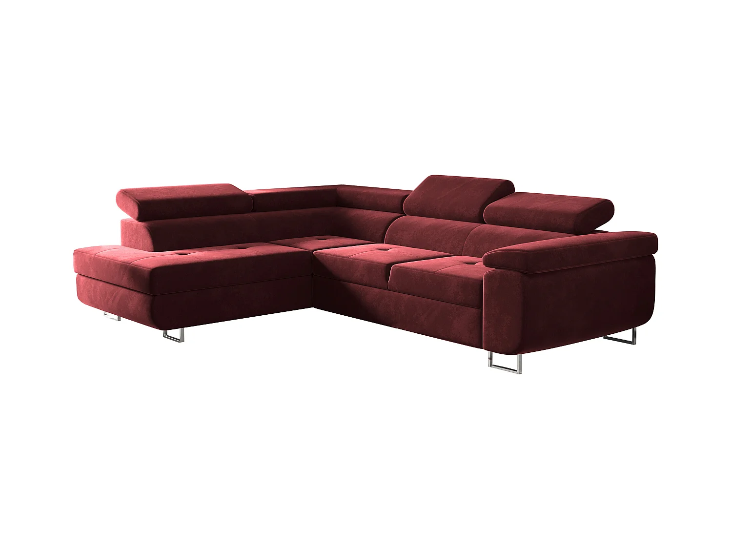 Canapé d'angle ATOM avec fonction couchage, tissu Monolith, rouge, gauche