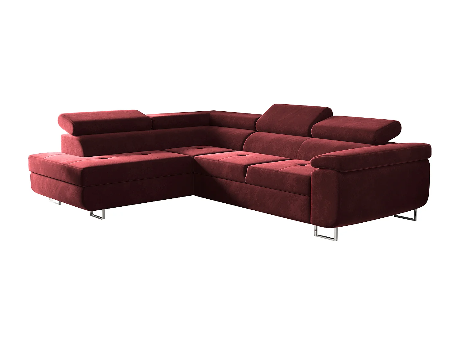 Canapé d'angle ATOM avec fonction couchage, tissu Monolith, rouge, gauche