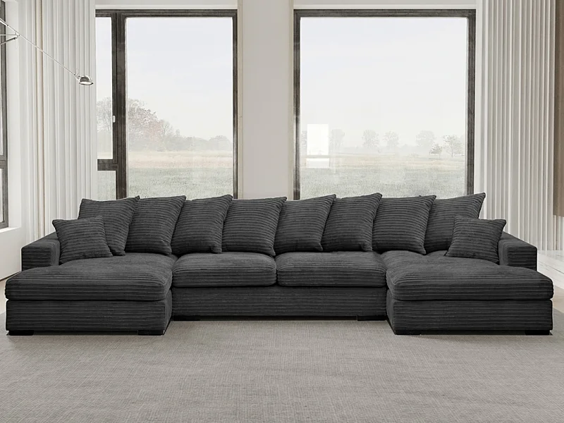 Ecksofa mit schlaffunktion und bettkasten, Sofa U-form, Couch U-form Gabon stoff Zoom Graphit