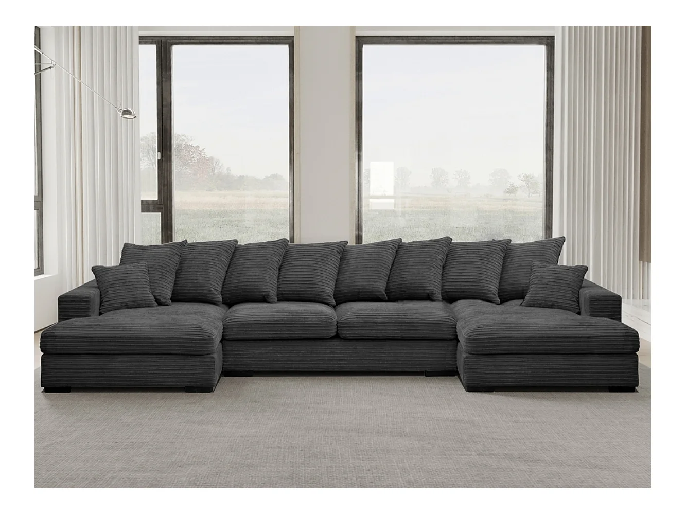 Canapé d'angle avec fonction couchage et coffre de lit, Canapé en U, Canapé en U tissu Gabon Zoom Graphite