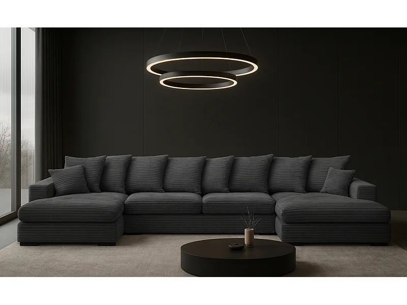 Hoekbank met slaapfunctie en bedstee, U-vormige bank, U-vormige bank Gabon stof Zoom Graphite