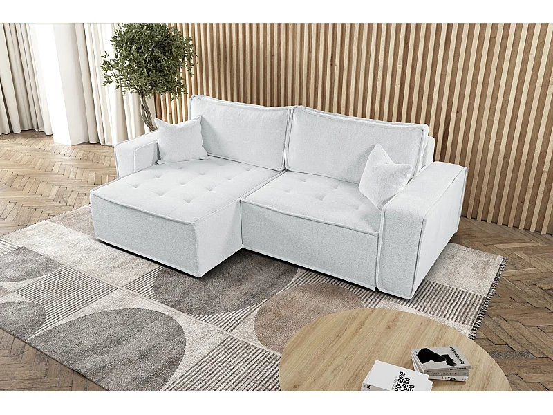 Canapé d'angle Bohoo en L avec convertible, tissu Raven, écru, gauche