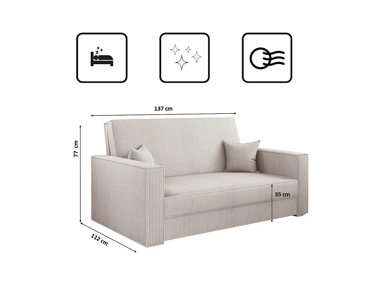 Canapé convertible classique AMERICA - tissu Poso Beige