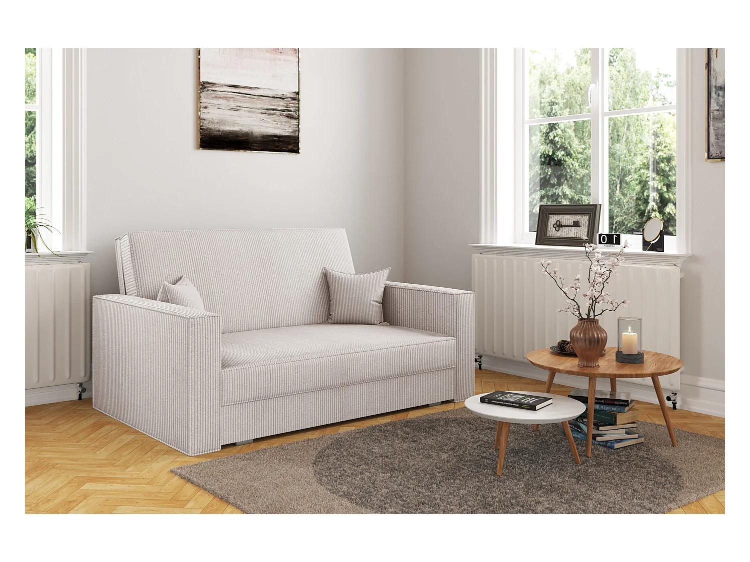 Klassisches Sofa, Schlaffunktion, AMERICA - Stoff Poso Beige