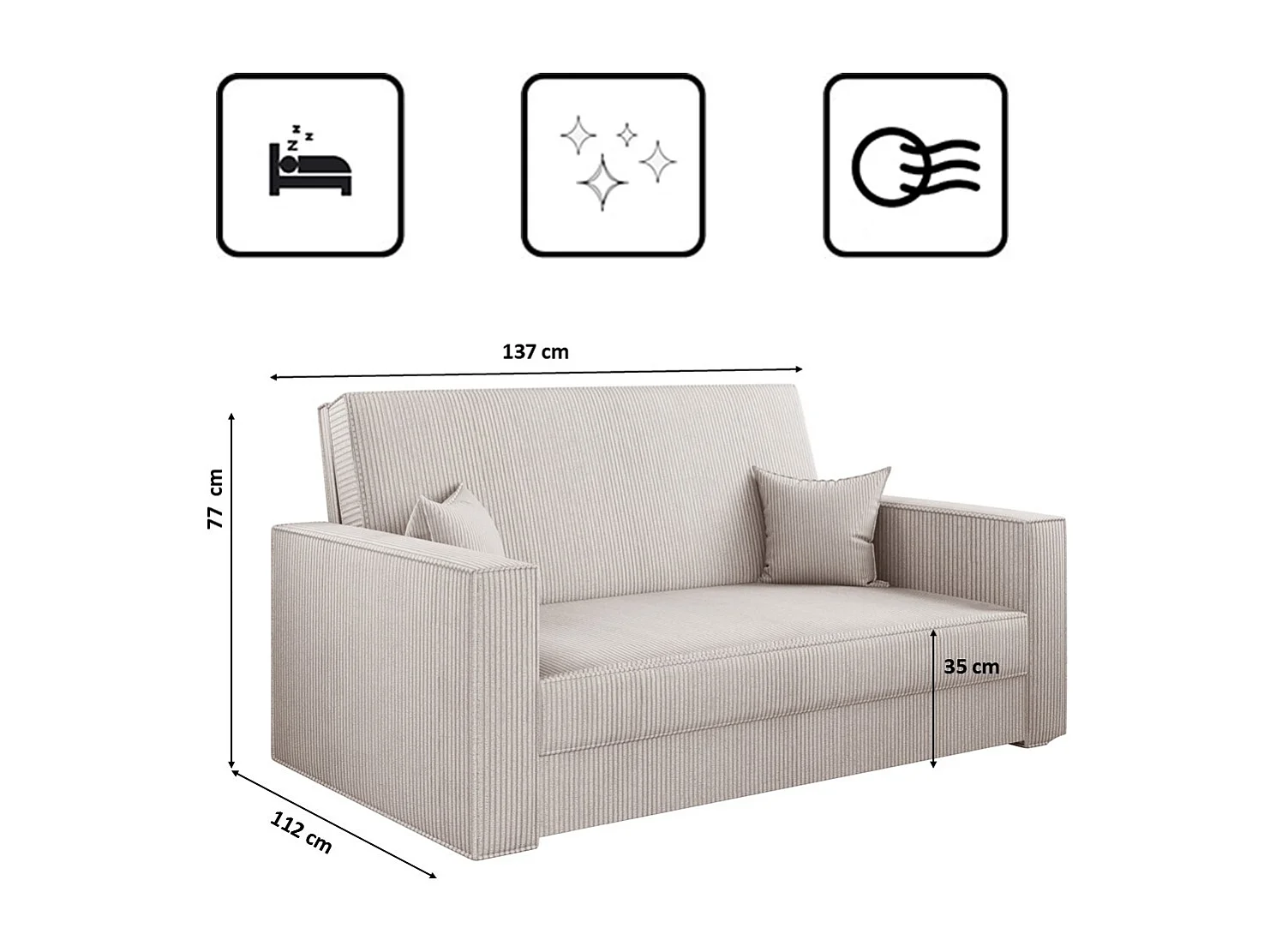 Canapé convertible classique AMERICA - tissu Poso Beige