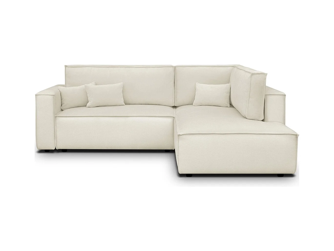 Canapé d'angle ouvert à droite convertible 3 places en tissu chenille beige - Emma