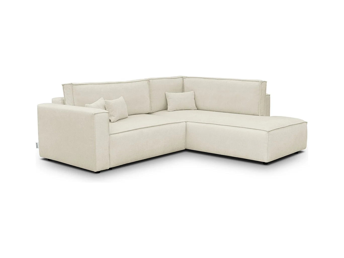 Canapé d'angle ouvert à droite convertible 3 places en tissu chenille beige - Emma