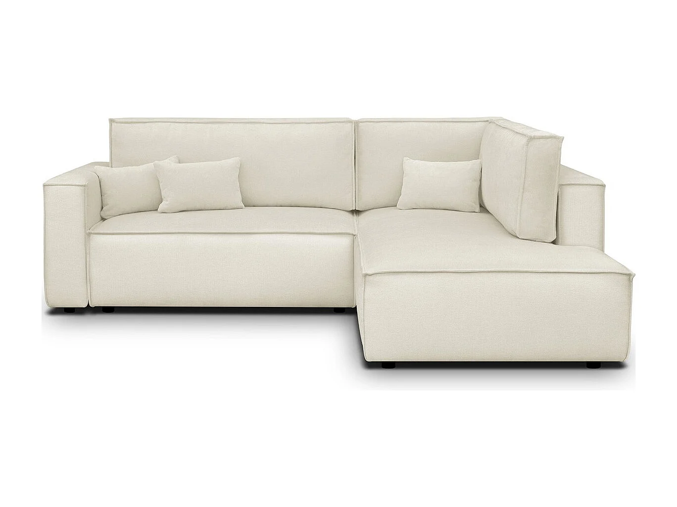 Canapé d'angle ouvert à droite convertible 3 places en tissu chenille beige - Emma