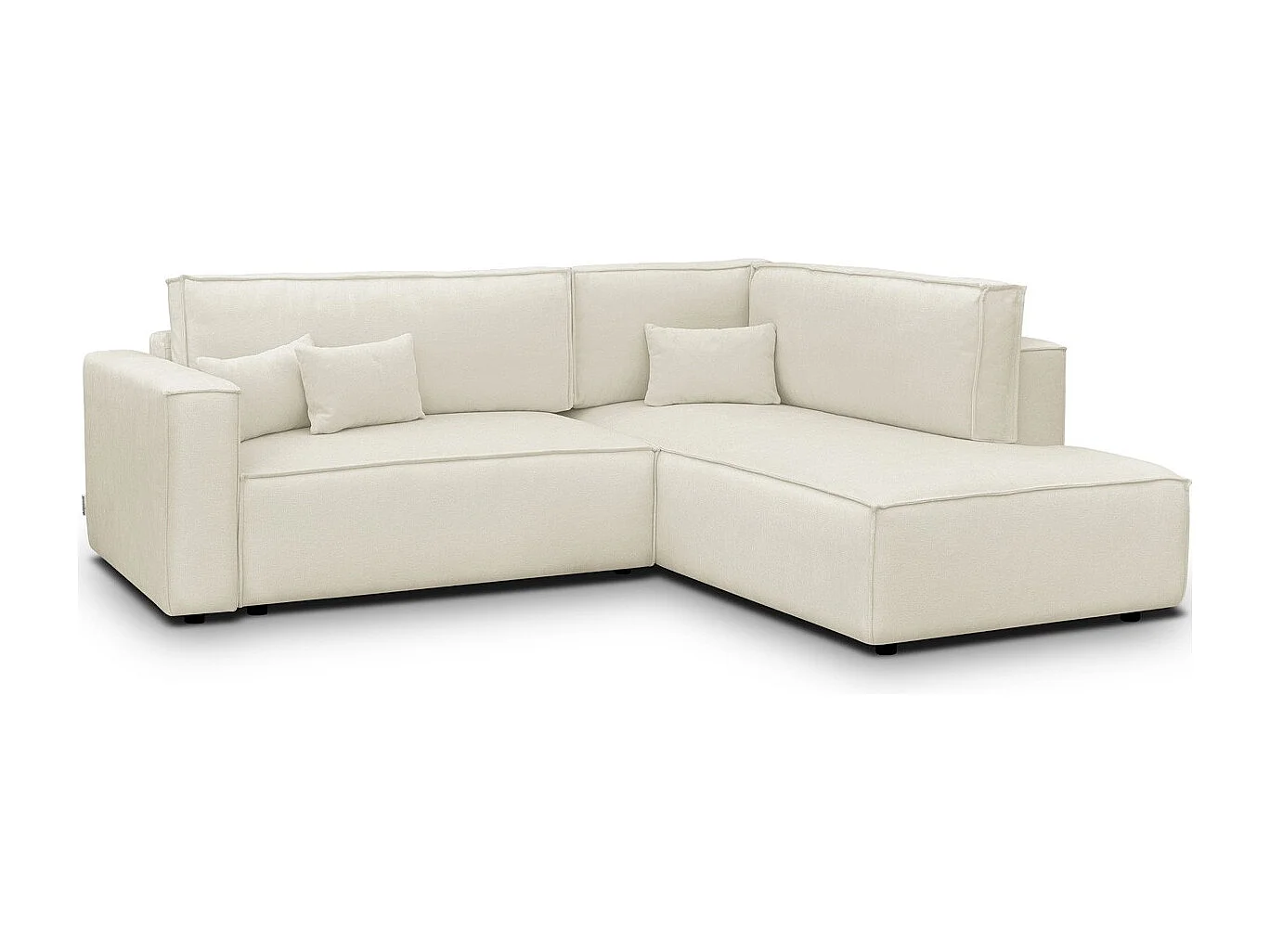 Canapé d'angle ouvert à droite convertible 3 places en tissu chenille beige - Emma