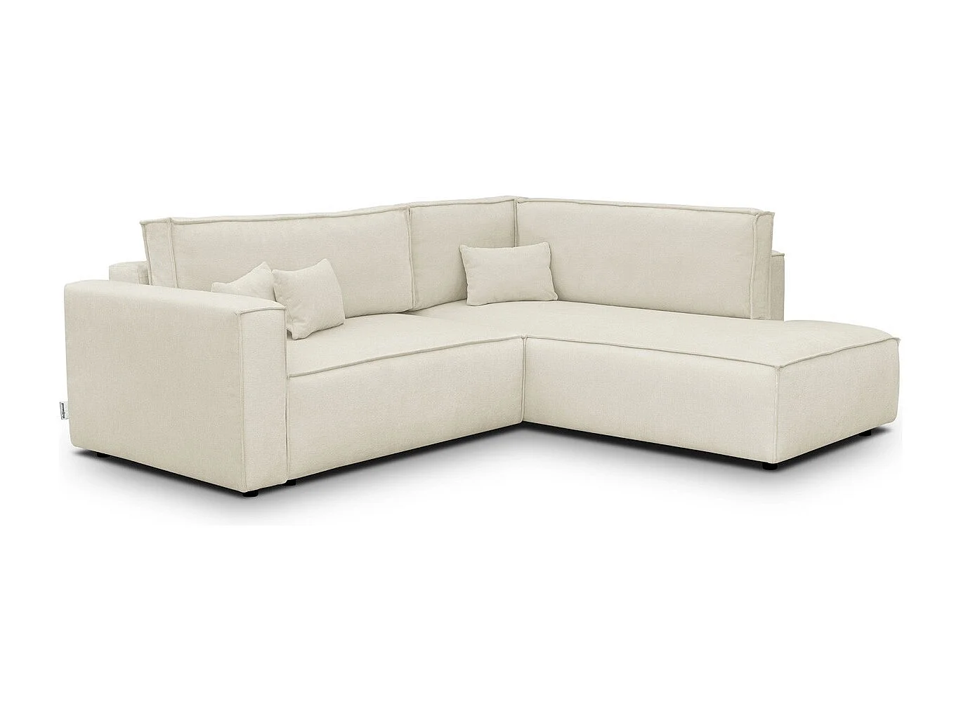 Canapé d'angle ouvert à droite convertible 3 places en tissu chenille beige - Emma