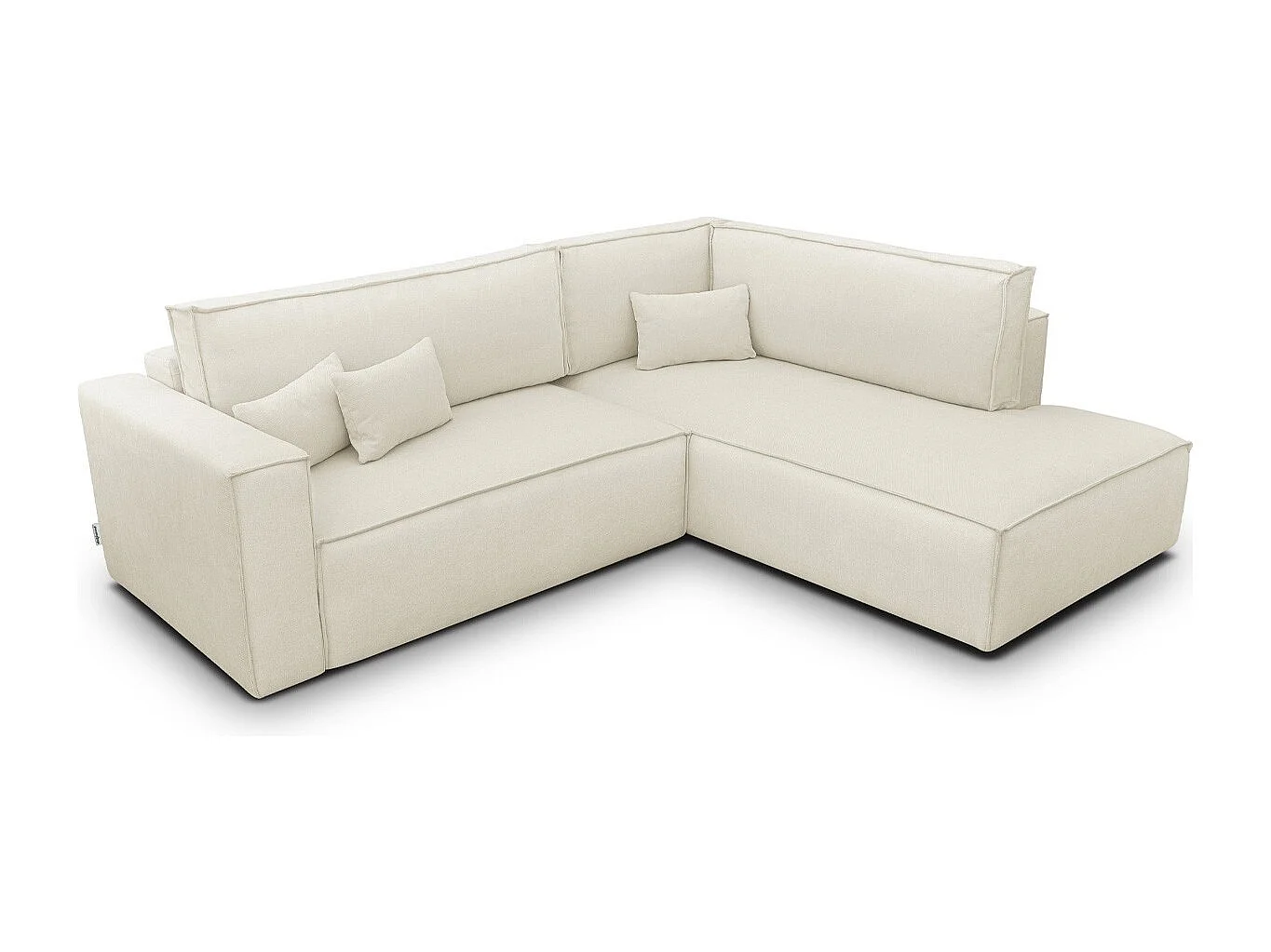 Canapé d'angle ouvert à droite convertible 3 places en tissu chenille beige - Emma