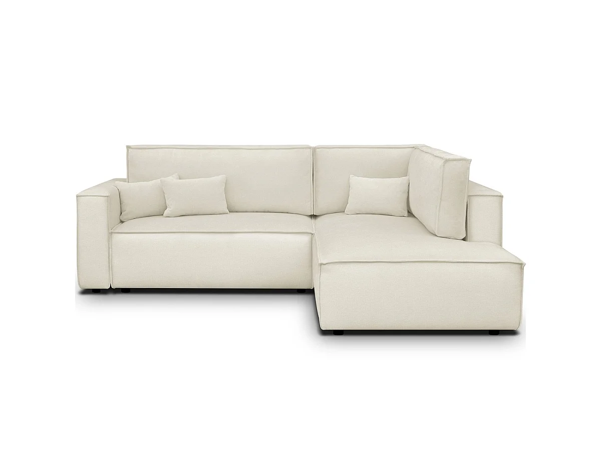 Canapé d'angle ouvert à droite convertible 3 places en tissu chenille beige - Emma
