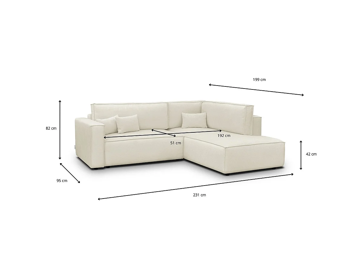 Canapé d'angle ouvert à droite convertible 3 places en tissu chenille beige - Emma
