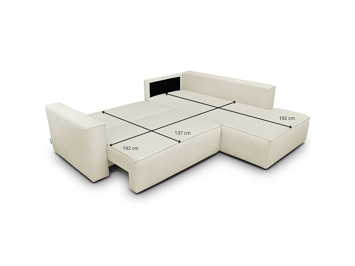 Canapé d'angle ouvert à droite convertible 3 places en tissu chenille beige - Emma