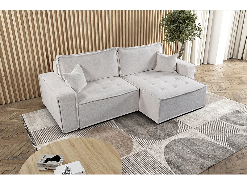 L-förmiges Bohoo-Ecksofa mit Schlaffunktion, Stoff Raven, Hellbeige, Rechts