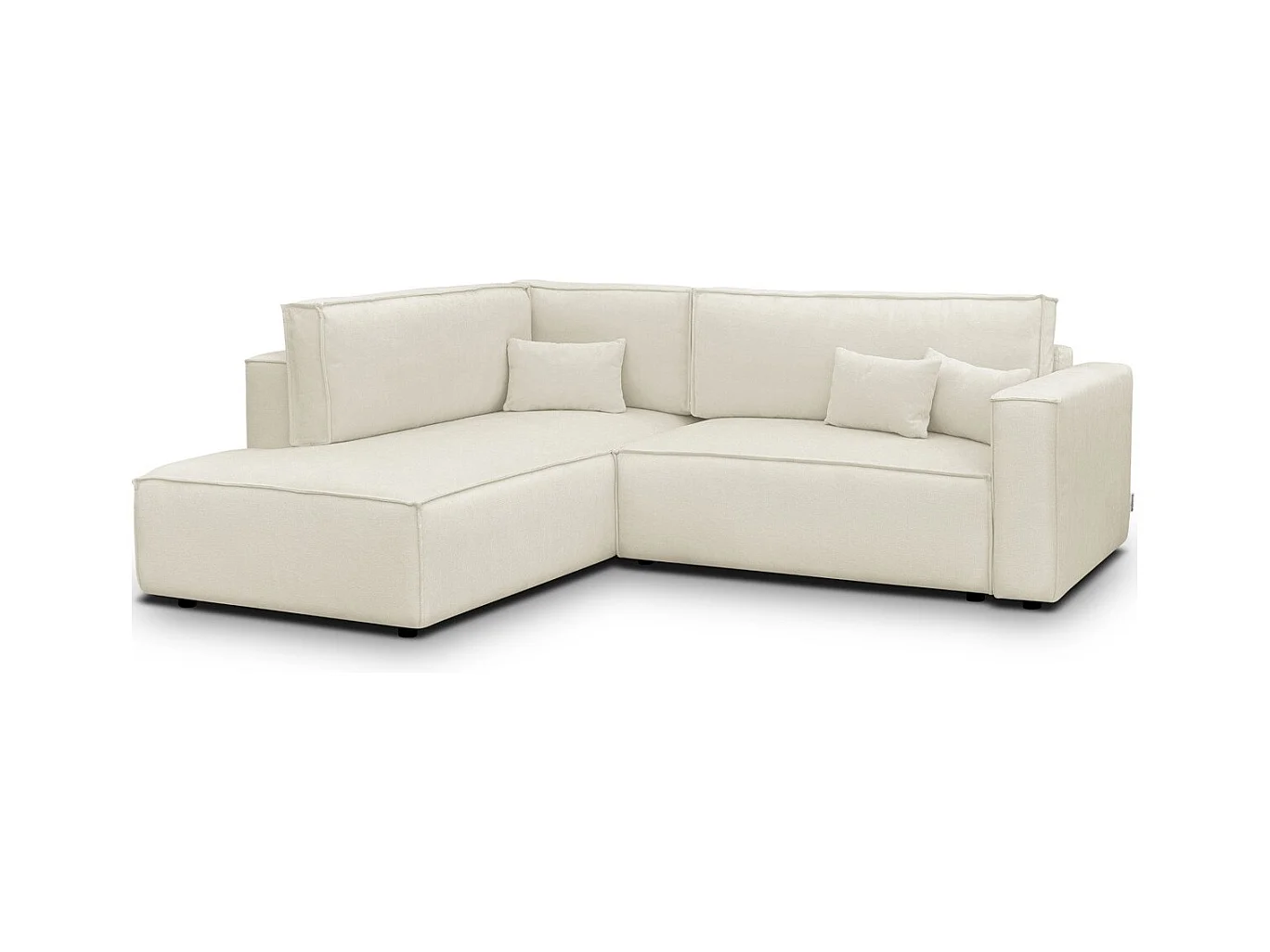 Canapé d'angle ouvert à gauche convertible 3 places en tissu chenille beige - Emma