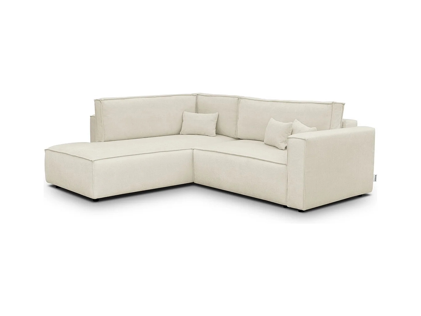 Canapé d'angle ouvert à gauche convertible 3 places en tissu chenille beige - Emma