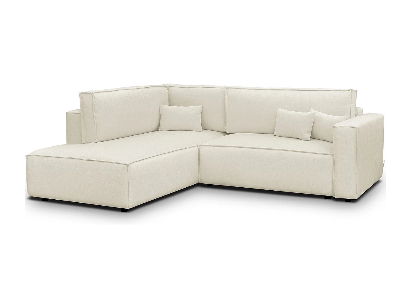 Canapé d'angle ouvert à gauche convertible 3 places en tissu chenille beige - Emma