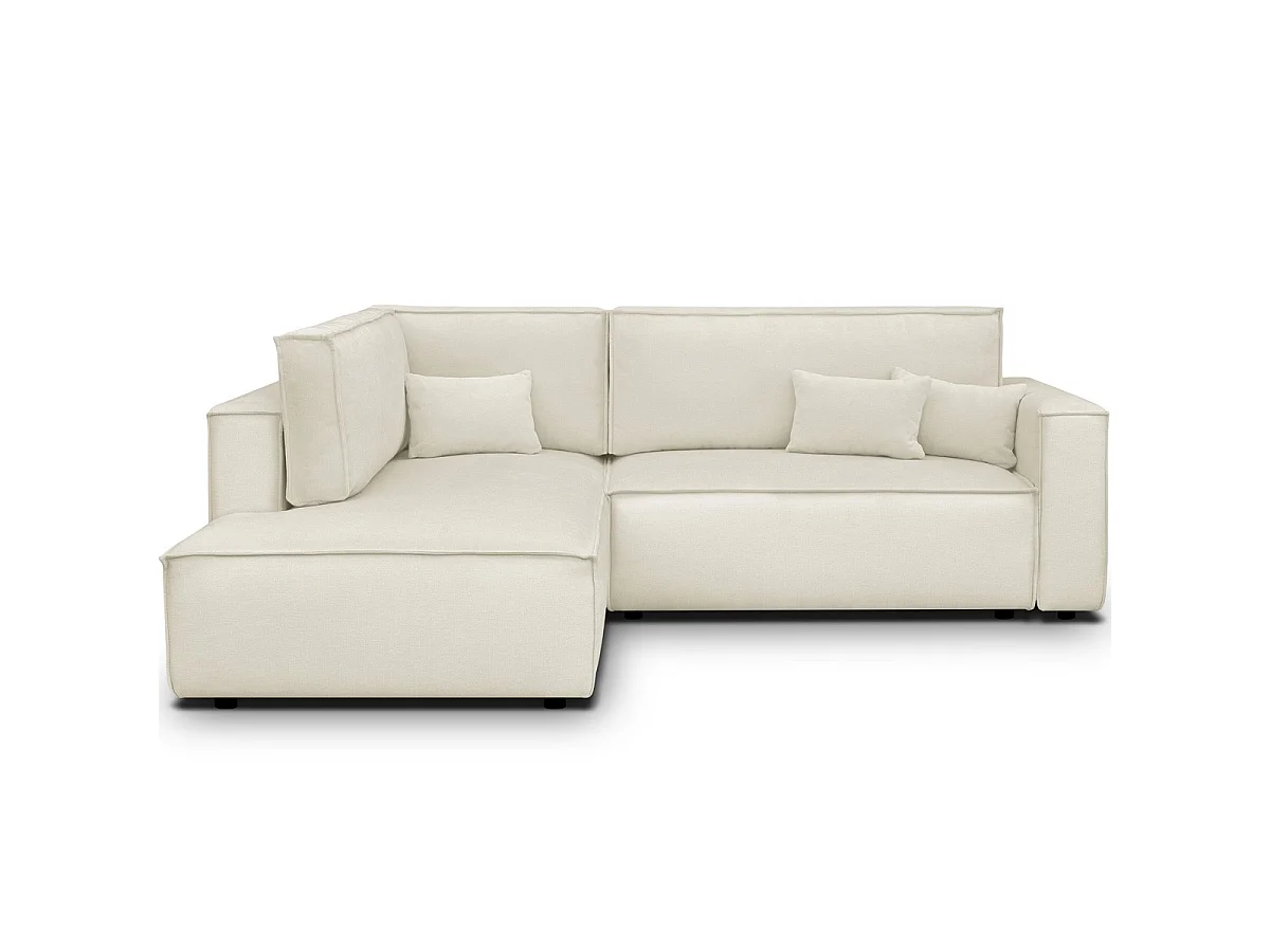 Canapé d'angle ouvert à gauche convertible 3 places en tissu chenille beige - Emma