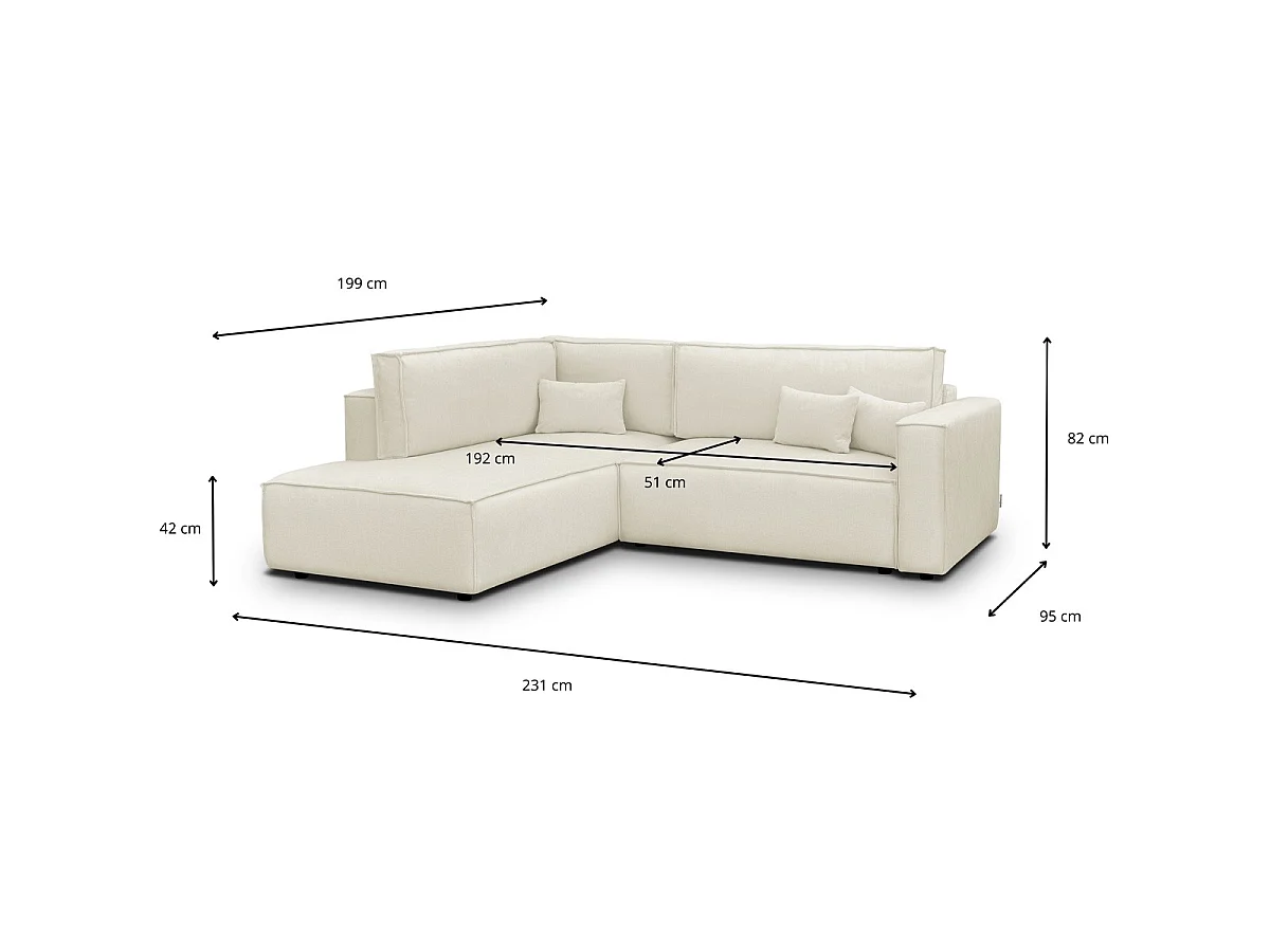 Canapé d'angle ouvert à gauche convertible 3 places en tissu chenille beige - Emma