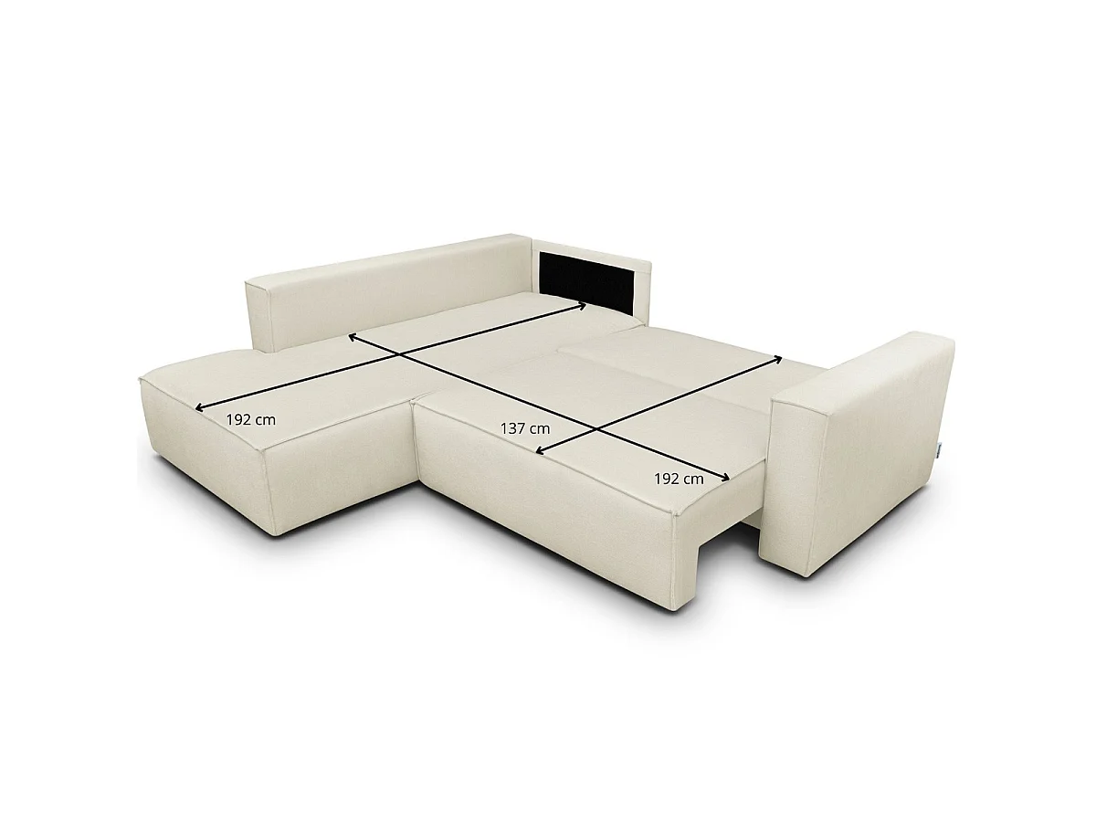 Canapé d'angle ouvert à gauche convertible 3 places en tissu chenille beige - Emma