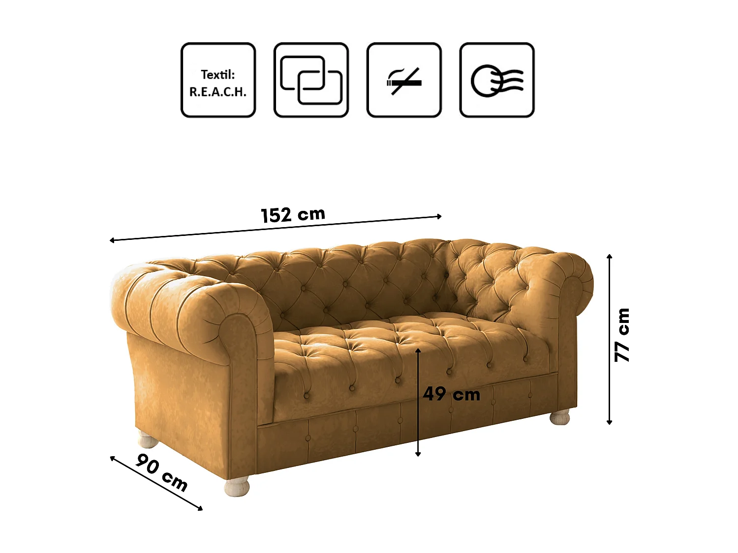 CHESTERFIELD tweezitsbank, Whisper-stof, Golden