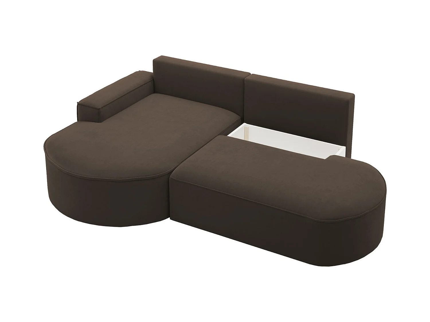 Canapé d'angle avec fonction couchage et coffre de lit Modena Round tissu Salvador Dark Brown Gauche