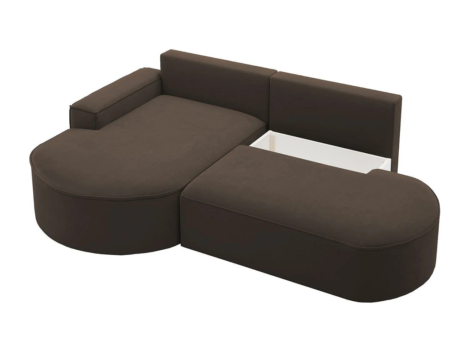 Canapé d'angle avec fonction couchage et coffre de lit Modena Round tissu Salvador Dark Brown Gauche