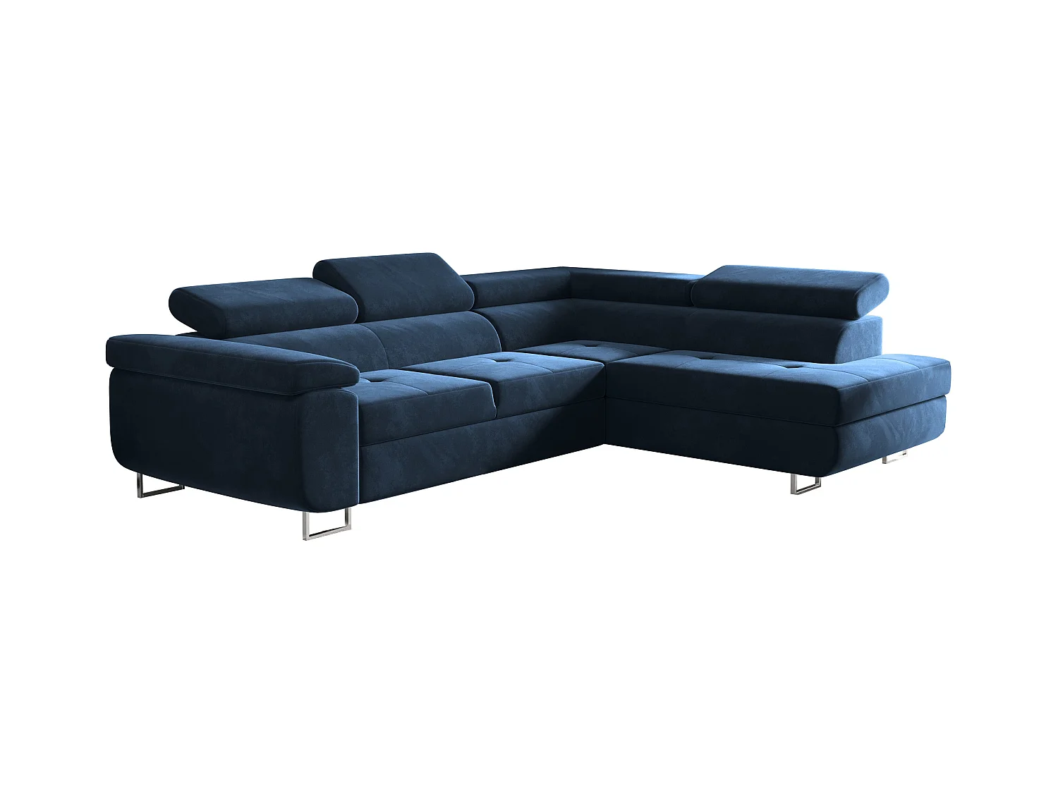 Canapé d'angle ATOM avec fonction couchage, tissu Monolith, bleu foncé, droit