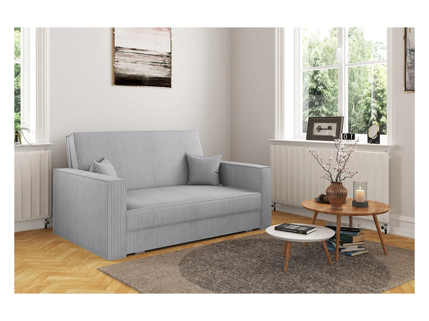 Klassisches Sofa, Schlaffunktion, AMERICA - Stoff Poso Hellgrau