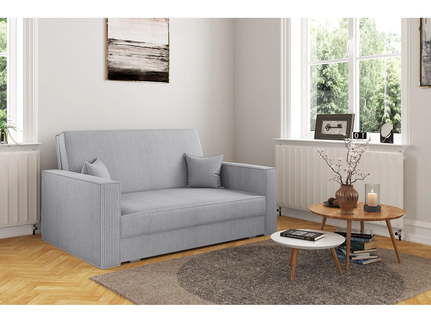 Canapé convertible classique AMERICA - Tissu Poso Gris Clair