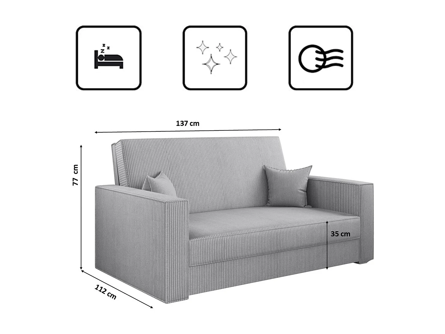 Canapé convertible classique AMERICA - Tissu Poso Gris Clair