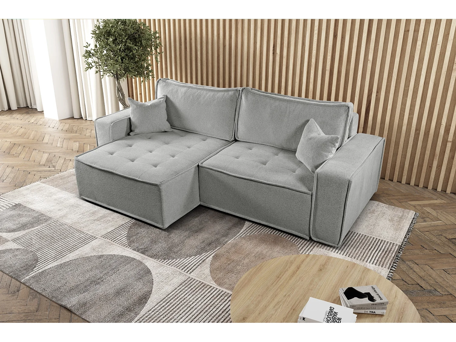 Canapé d'angle Bohoo en L avec convertible, tissu Raven, beige foncé, gauche