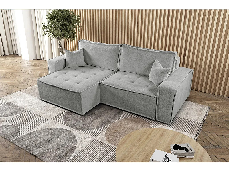 L-förmiges Bohoo-Ecksofa mit Schlaffunktion, Stoff Raven, Dunkelbeige, Links