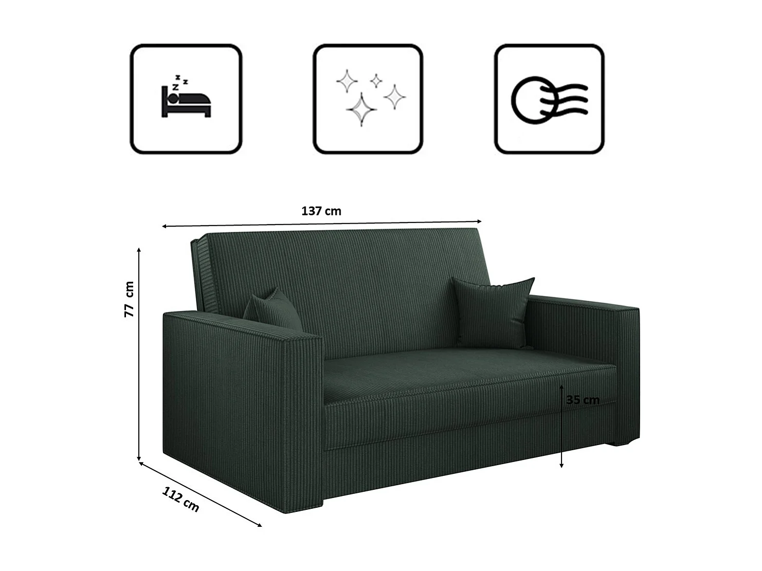 Canapé convertible classique AMERICA - tissu Poso Green