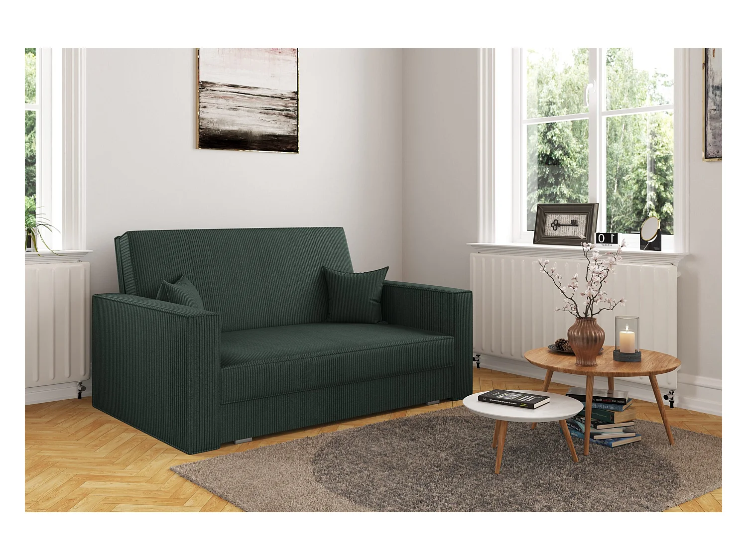 Klassisches Sofa, Schlaffunktion, AMERICA - Stoff Poso Grün