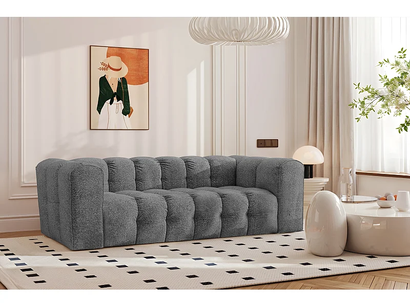 Sofa 3-Sitzer, Komfort Couch BALOO, stoff Schenille & Bouclé, Anthrazit
