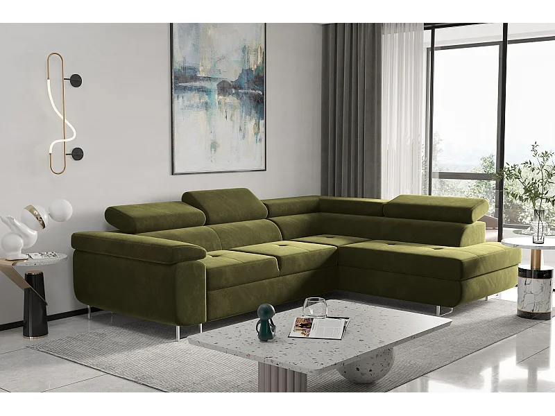 Ecksofa ATOM Mit Schlaffunktion, Stoff Monolith, Olive, Rechts