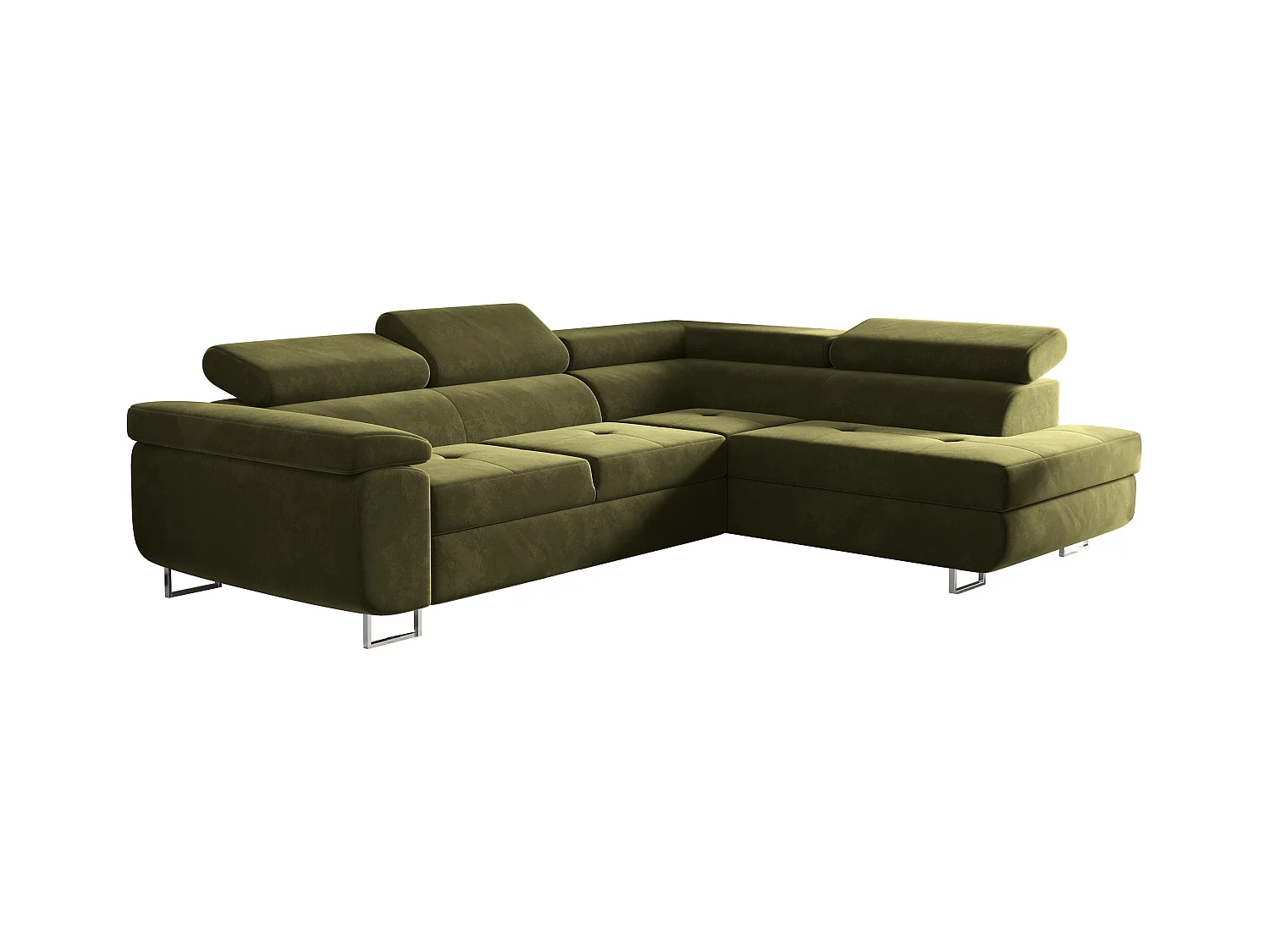 Canapé d'angle ATOM avec fonction couchage, tissu Monolith, olive, droite
