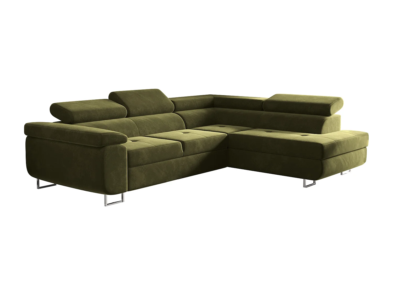 Canapé d'angle ATOM avec fonction couchage, tissu Monolith, olive, droite
