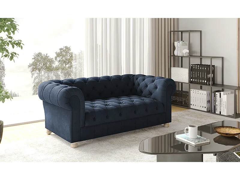CHESTERFIELD tweezitsbank, Whisper-stof, blauw