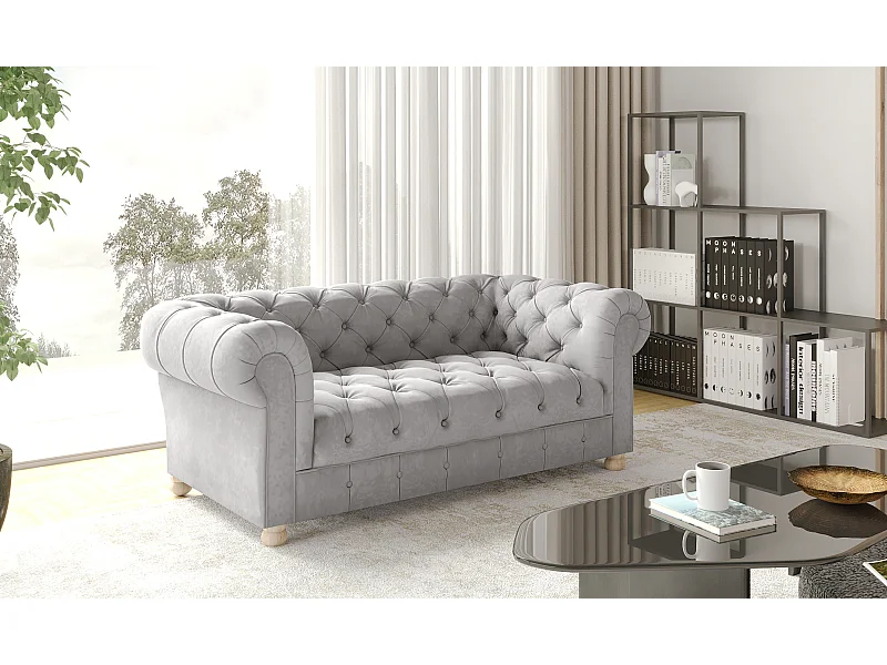 Sofa Zweisitzer CHESTERFIELD, Stoff Whisper, Silber
