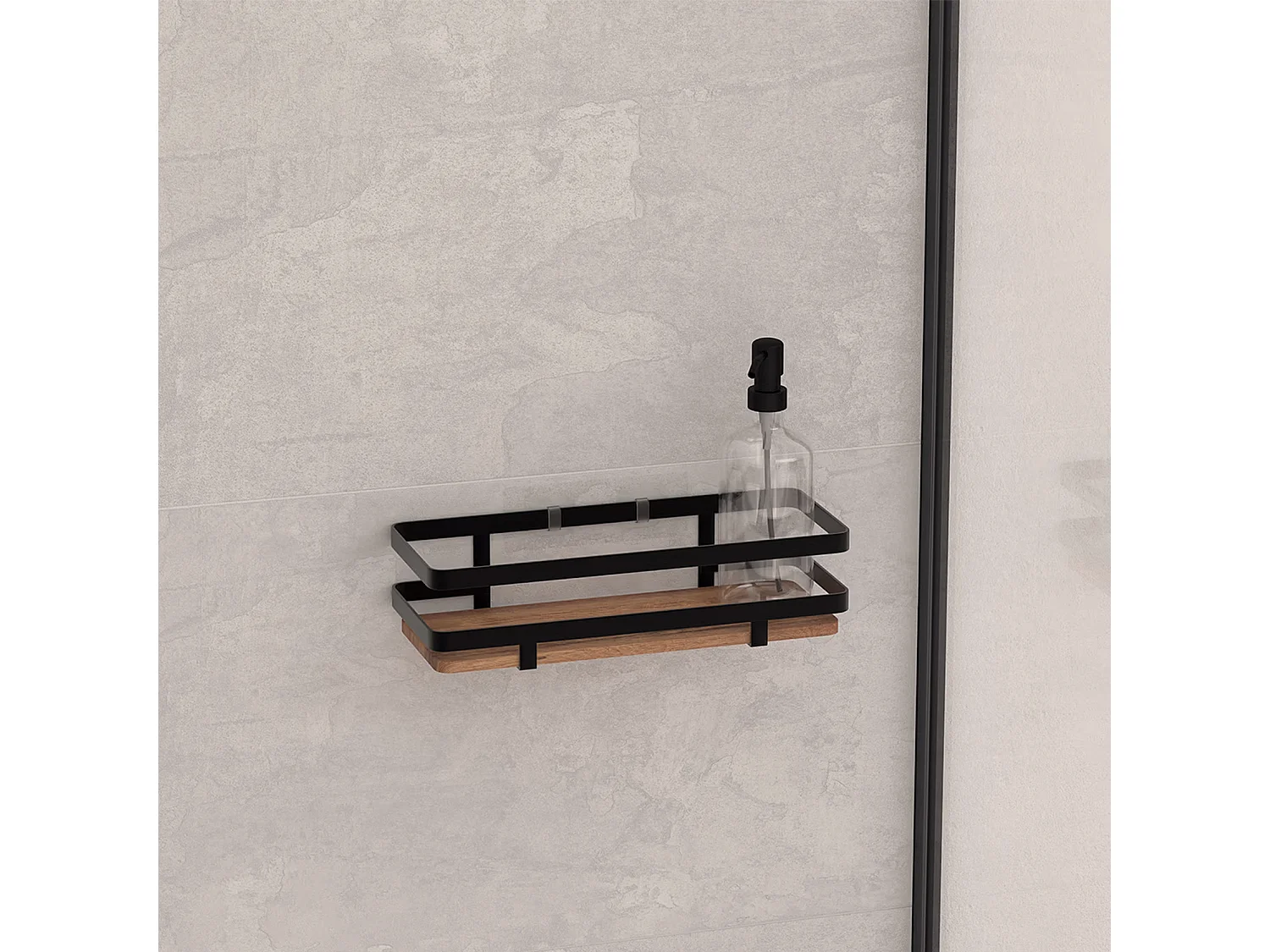 Estantería de ducha sin perforación en madera