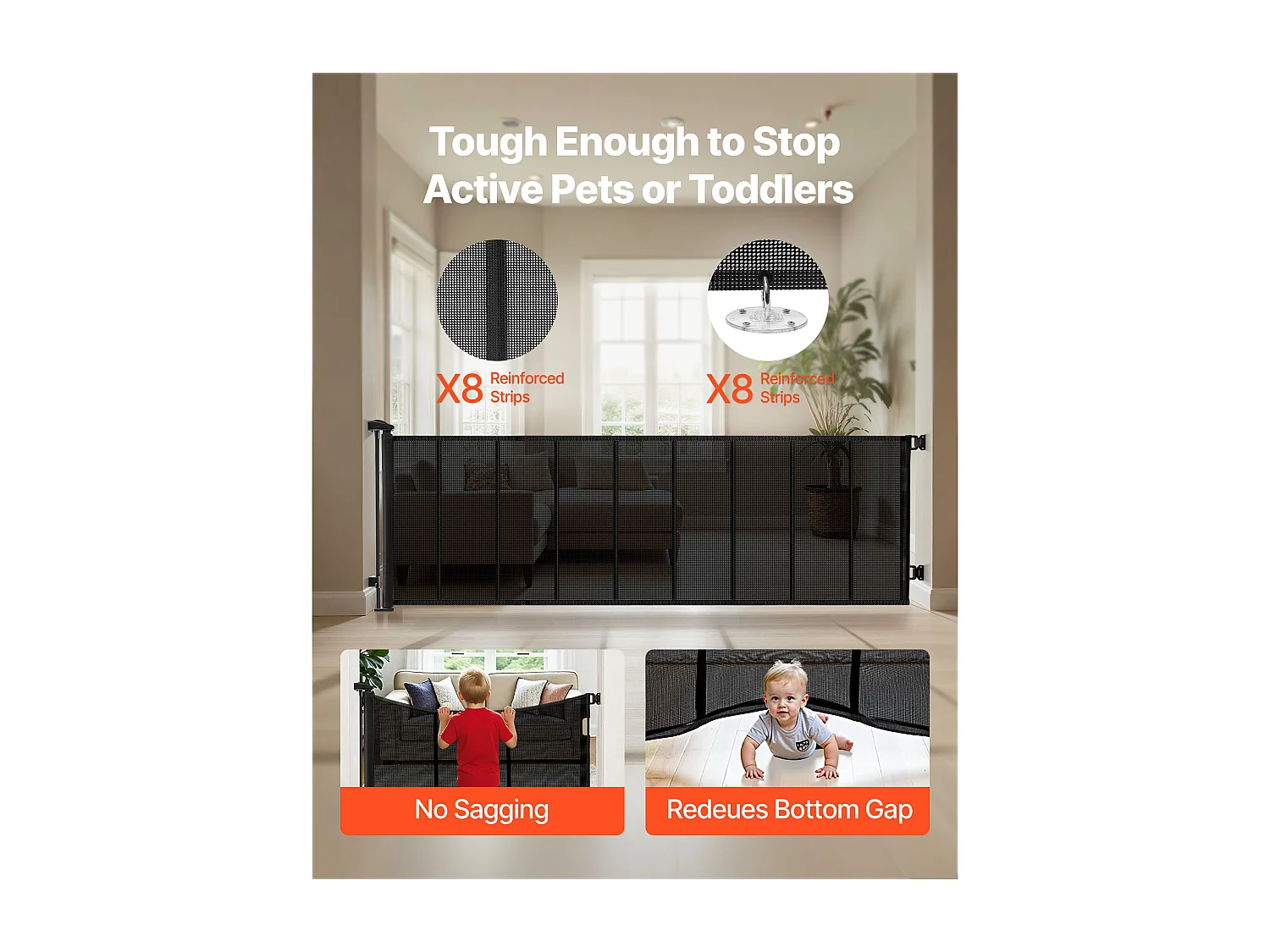 Veiligheidsbarrière SucceBuy Uitbreidbaar, Hekwerk uit Gaas Tot 515 cm Breed en 99 cm Hoog, Barrière Retractiel met Versterkte Banden