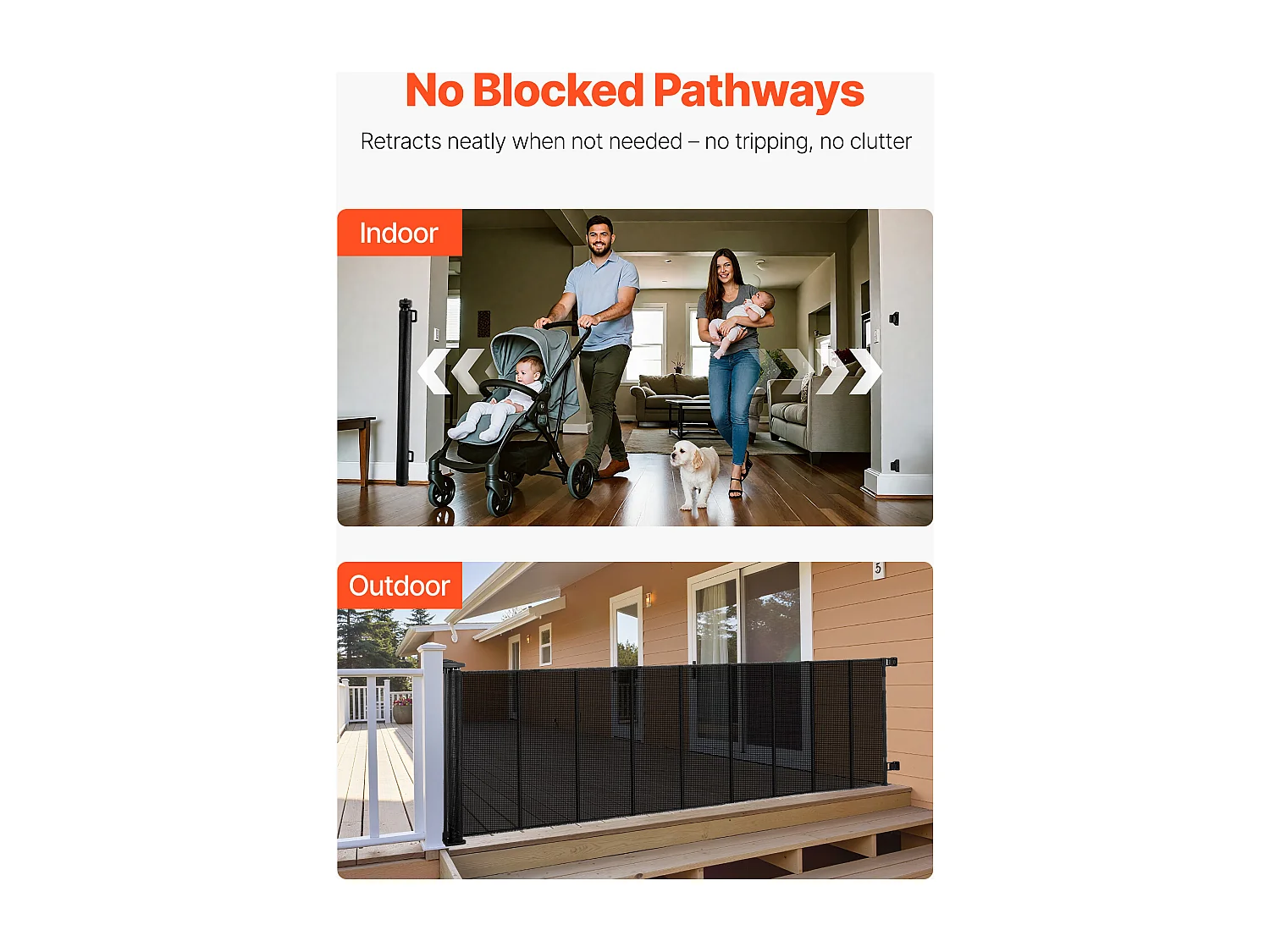 Veiligheidsbarrière SucceBuy Uitbreidbaar, Hekwerk uit Gaas Tot 515 cm Breed en 99 cm Hoog, Barrière Retractiel met Versterkte Banden